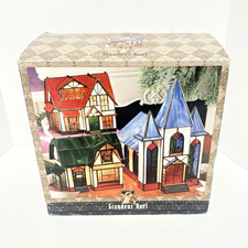 Grandeur Noel Village Noel 3pc Illuminated real Stained Glass Village Set Boxed. picture