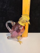 Victorian Cranberry Novelty  Chicken Parrot -Bird  Hinged Gilt Head Claret Jug   picture