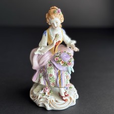 Antique SITZENDORF Porcelain Figurine – Girl w/ Roses Dresden Germany Numbered picture