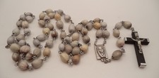 Vintage Italian Job’s Tears Seed Rosary Wood Inlay Crucifix Sacred Heart Italy picture