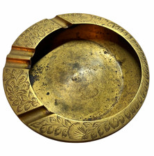 Antique Reed & Barton Round Engraved Gold Metal Ashtray for Cigarettes picture