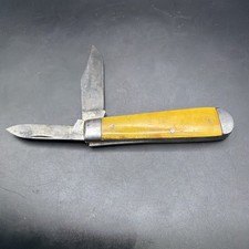 Vintage 1930s KA-BAR Olean NY 2 Blade Yellow Celluloid Jack Pocket Knife Oldie picture