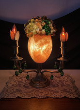 RESTORED Art Deco Antique Vtg Uranium Vaseline Glass Lamp Czech Grape, Alabaster picture