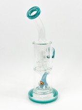 12” Double Percolator Glass Bong – Blue Thick Water Pipe Hookah w/ 14mm Bowl picture