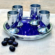 Art Deco Chase Chrome Cobalt Blue Tray and 4 Liqueur Cups Shot Glasses picture