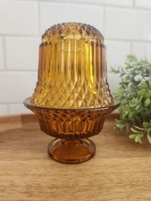 Vintage Fairy Lamp Indiana Glass Amber Diamond Point with Footed Base AS IS READ picture