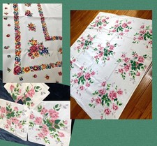 5Pc LOT) VTG 1950s WILENDUR PINK AMERICAN BEAUTY ROSES Tablecloth Napkins +BONUS picture