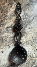 Vintage Cast Iron Heart Draining Spoon Black Copper picture