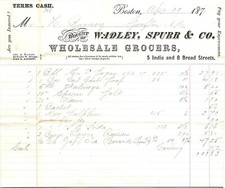 Wadley & Spurr Boston MA 1871 Billhead Wholesale Grocers picture