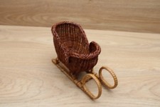 Vintage Wicker Rattan Christmas Sleigh Basket Holiday Tabletop Decor Brown 7