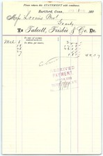 1890 Hartford Talcott, Frisbie & Co. Paid Billhead picture