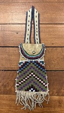 Antique Native American Beaded STRIKE A LITE Bag Plains w/White Centered Beads picture
