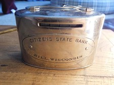 Old Citizens State Bank Kiel Wisconsin White Brass Home Bank w/Key picture