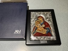 950 Sterling Silver Madonna & Child Greek Orthodox Icon Plaque NEW BOX FREE SH picture