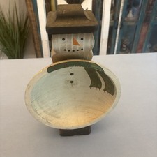Vintage Rustic Wood Snowman Figurine Bowl - Christmas Snowman Decor picture