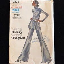 VNT 70s Vogue 7870 Tunic and Flared Pants Sz 12/34/36 Cut Complete picture