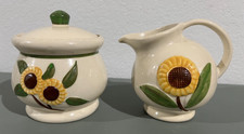 Vintage Shawnee SUNFLOWER Covered Sugar Bowl & Creamer - 1940s picture