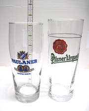 2  vintage glasses - German Paulaner-(1960s) & Czech Pilsner Urquell (1990s) VGC picture