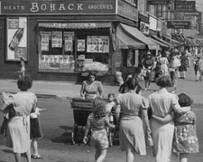 Busy street scene pedestrians & a branch a Bohack grocery store co Old Photo picture