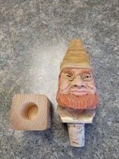 Vintage Hand Carved Wooden Bearded Man Wine Stopper picture