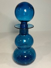 Vintage Rainbow Glass Co. #343 Bright Blue Crackle Glass Decanter 8.5 in. picture