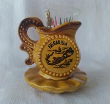 Vintage Bermuda Is. Souvenir Toothpick Holder Amber Yellow Ceramic Pitcher Japan picture