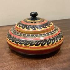 Vintage Hand Turned Lacquered Wood Lidded Box 6.75