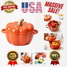 Orange Ceramic Pumpkin Saucepan with Lid - Ideal for Holiday Cooking & Gifts picture
