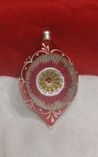 Vtg Red Italian Glass Indent Reflector Teardrop Christmas Ornament  picture