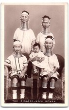 1937 RPPC Postcard, Bertram Mills Circus, The Giraffe-Neck Women, Ethnographic picture