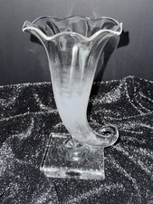 VINTAGE SIGNED STEUBEN CORNUCOPIA HORN OF PLENTY VASE, PARTIALLY SMOKED DESIGN picture