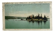 Chapel Island Upper Saranac Lake ~ Adirondack Mountains NY ~ Antique Postcard picture