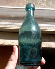 DEEP TEAL BLUE J.C.PARKER & SON NEW YORK 1860s BLOB TOP SQUAT SODA BOTTLE picture