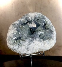 Blue-Grey Celestite Geode — Madagascar - Deep Cavity Crystal Specimen with Stand picture