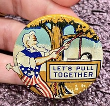 Vintage Pinback-Mechanical-WWII-Button-propaganda Uncle Sam USA military  picture