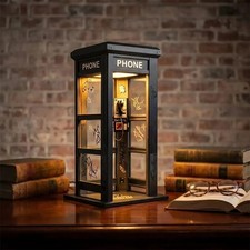 Vintage Wooden Phone Booth Lamp Graffiti Art Desktop Night Light Decor picture
