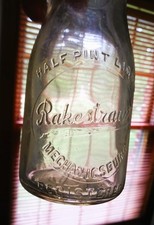 Vintage RAKESTRAW'S Milk Bottle ~ Embossed, HALF PINT, Mechanicsburg PA picture