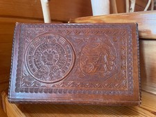 Vintage Mexican hand-tooled leather artisan box picture