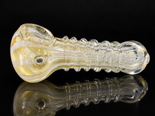 Elegant Gold White Lace Glass Tobacco Hand Pipe Light Airy Art Design picture