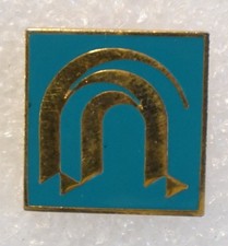 Vintage Aquafina Logo Pinback Button Square Blue Gold picture