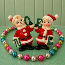 Vintage Atlas Japan Christmas Noel Santa Claus Pixie Elf Salt and Pepper Shakers picture
