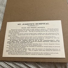 Antique Card: At Joseph’s Hospital Rules for Private Patients Paterson NJ Jersey picture