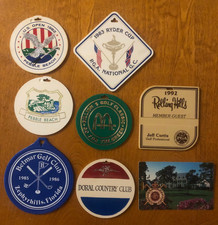 Lot of 8 vintage golf bag tags PEBBLE BEACH DORAL CC BETMAR US OPEN RYDER CUP picture