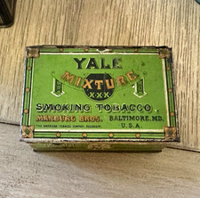 Yale Vintage Smoking Tobacco Tin Green Metal Hinged Lid Marburg Bros Baltimore picture