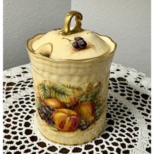 Vintage Aynsley Orchard Gold Covered Jam Pot Marmalade Jar Preserve Lidded 5 in. picture