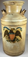 Antique Kohler Milk Metal Jug American Eagle Art Patriotic 10 Gal READ 20” Tall picture