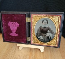 Beautiful Ambrotype Woman 6th plate Thermoplastic Full Case Child in Tree c1860 picture
