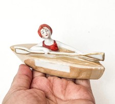Art Deco Bathing Beauty Lady Woman Boat Figurine Porcelain Ceramic VTG Germany picture