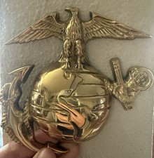 Vintage Solid Brass USMC Eagle Globe Anchor Wall Plaque Marine Corps EGA Emblem picture