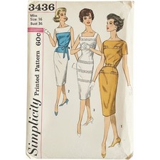 Simplicity 3436 Sheath Dress Pattern Misses Size 16 Bust 36 1960s Vintage Uncut picture
